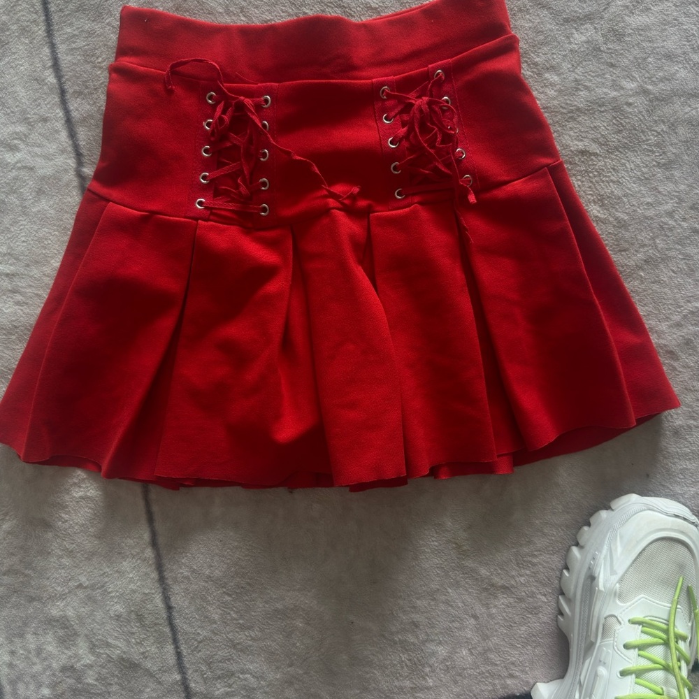 Red Pleated Mini Skater Skirt for Night Out